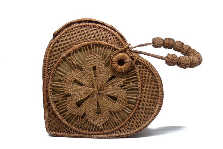 Habano Brown Love Heart Handwoven, Handmade Palm Handbag