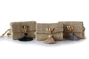Kimbo Belly bag options with black, beige or gray tassel and 30 inch waist strap.
