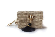 Handmade Palm Kimbo Belly Bag with Brass Elephant charm with black tassel, crystal eyes and 30" waist strap side view