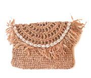Coffee Brown Handwoven Palm Clutch with Natural Shells