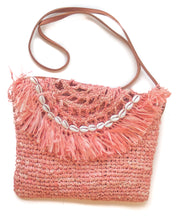 Rosé Handwoven Palm Clutch with Natural Shells