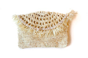 “Dreamy Creamy” Handwoven Palm Clutch with Natural Shells