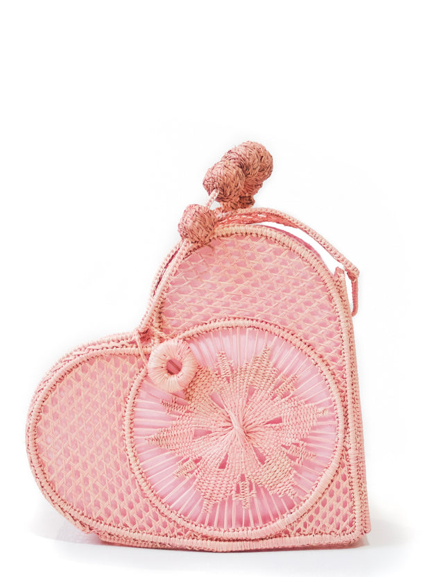 Light Pink Love Heart Handwoven, Handmade Palm Handbag