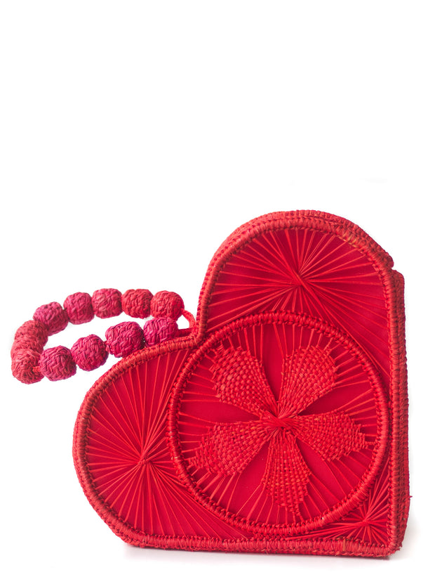 Garnet Red Love Heart Handwoven, Handmade Palm Handbag