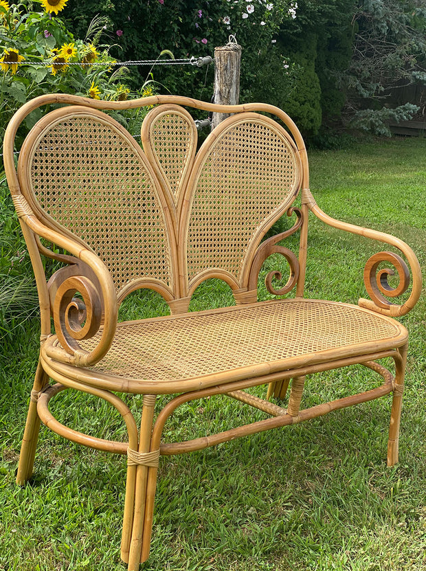 Hand Carved monarch Butterfly Cane and Bamboo Loveseat