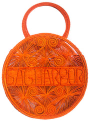 Orange Crush 100% handwoven, irate palm bag with “Sagharbor” woven across front. 