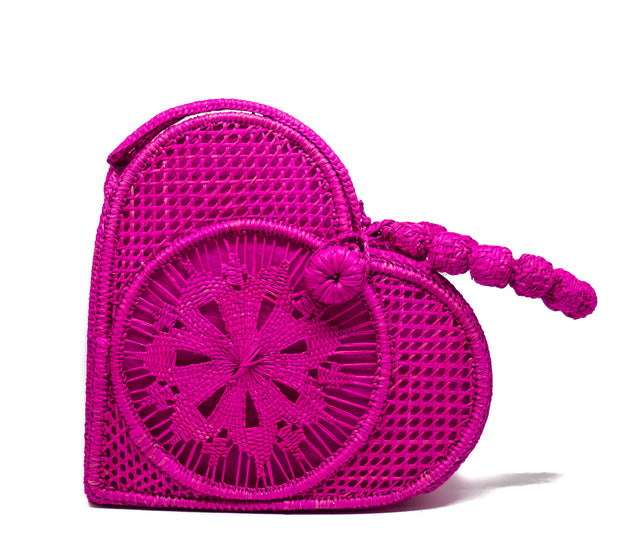 Hot Pink Love Heart Handwoven, Handmade Palm Handbag
